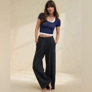 Aerie Lightweight New Heights Fleece Trouser Black Small Long